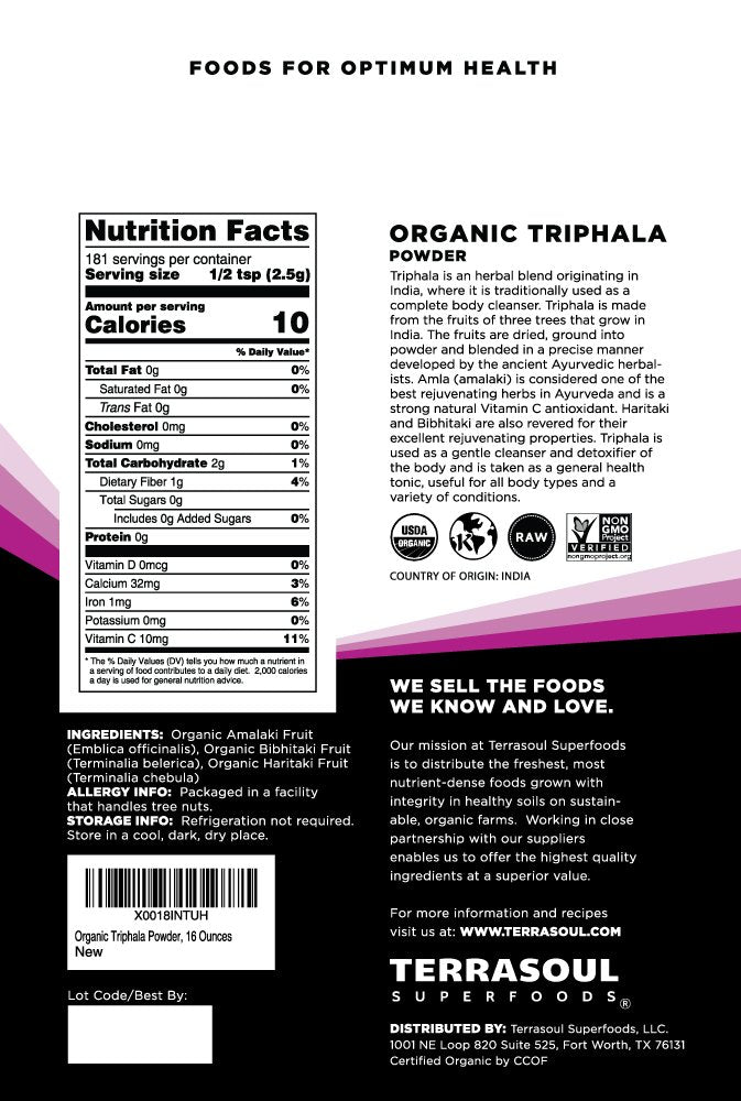 Emballage de la Poudre de Triphala Bio Terrasoul Superfoods