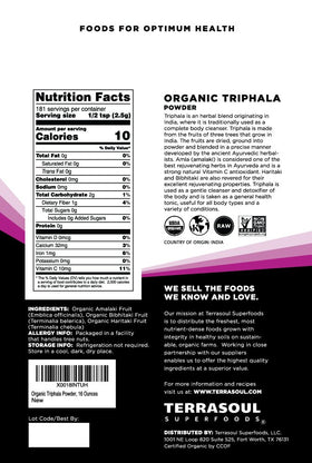 Emballage de la Poudre de Triphala Bio Terrasoul Superfoods