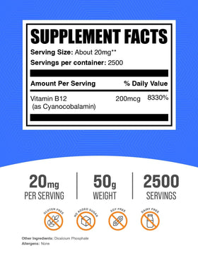 Emballage de la poudre de vitamine B12 BulkSupplements 50g