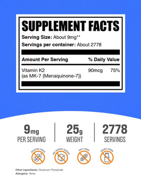 Emballage de la Poudre de Vitamine K2 MK-7 BulkSupplements