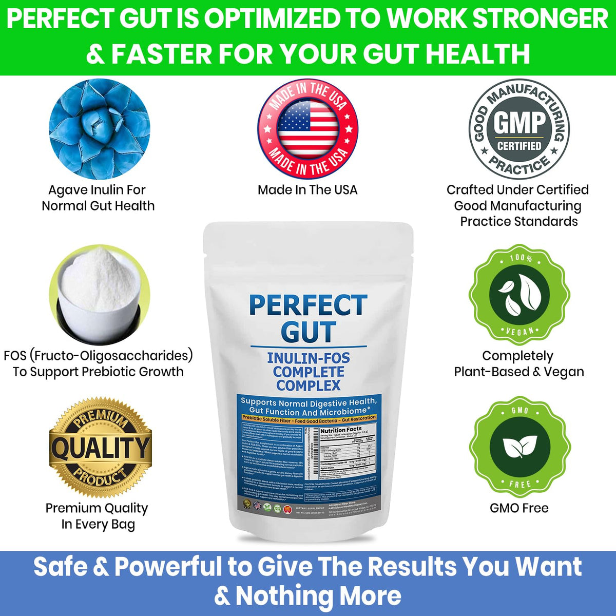 Emballage de la poudre Inuline FOS Perfect Gut, 898g