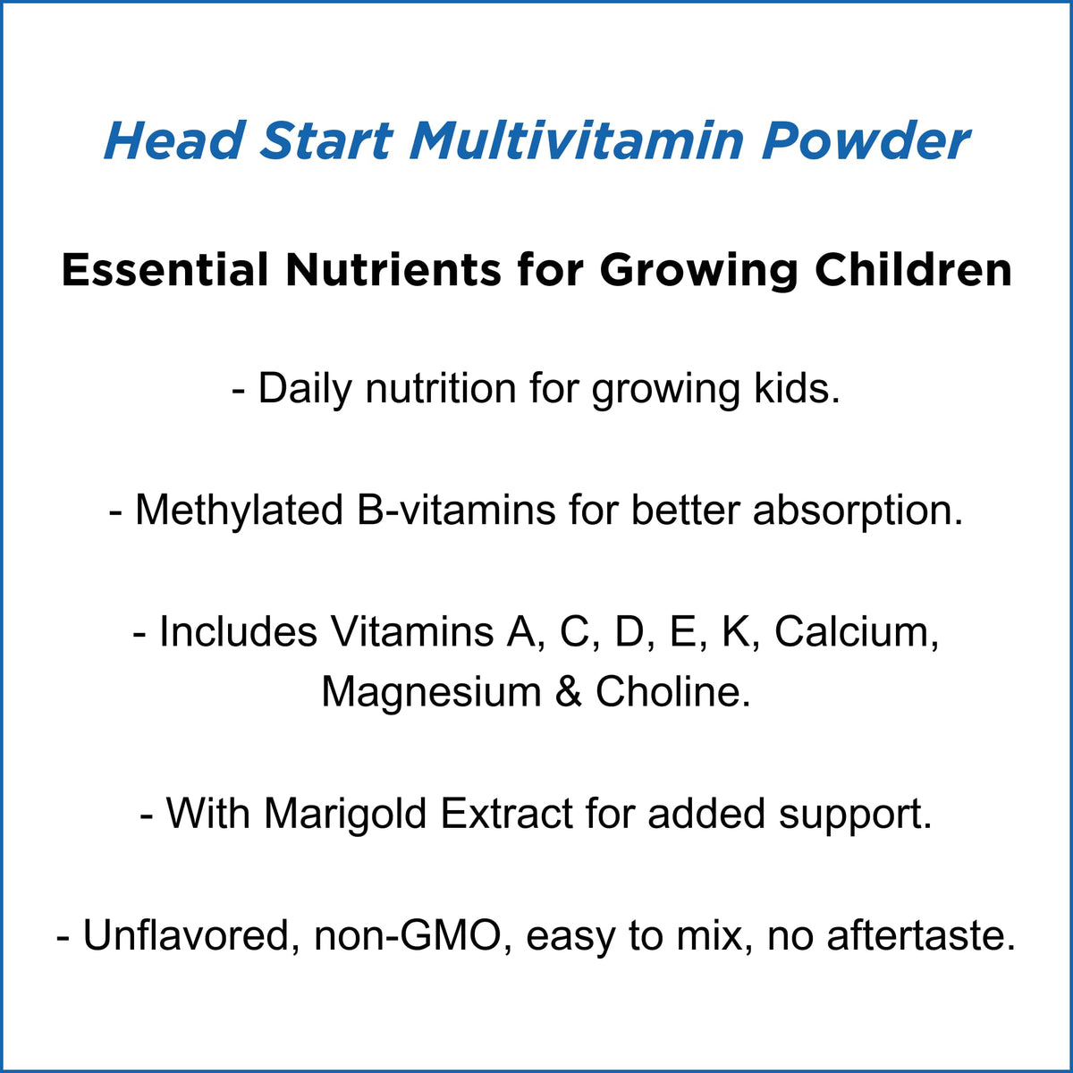 Emballage de la poudre multivitaminique Head Start Dr. Wholeness