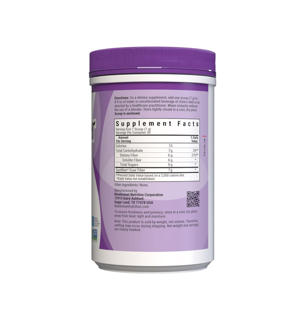 Emballage de la poudre Sunfiber de BlueBonnet