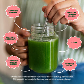 Emballage de la poudre Super Greens Amazing Grass avec fruits