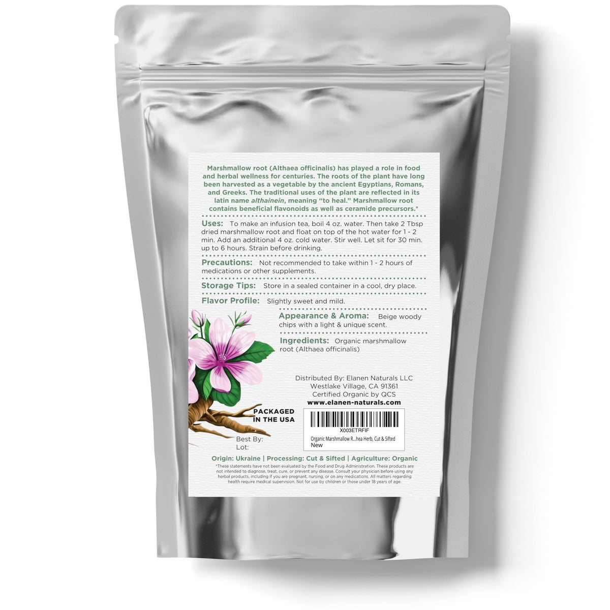 Emballage de la racine de guimauve bio avec étiquette