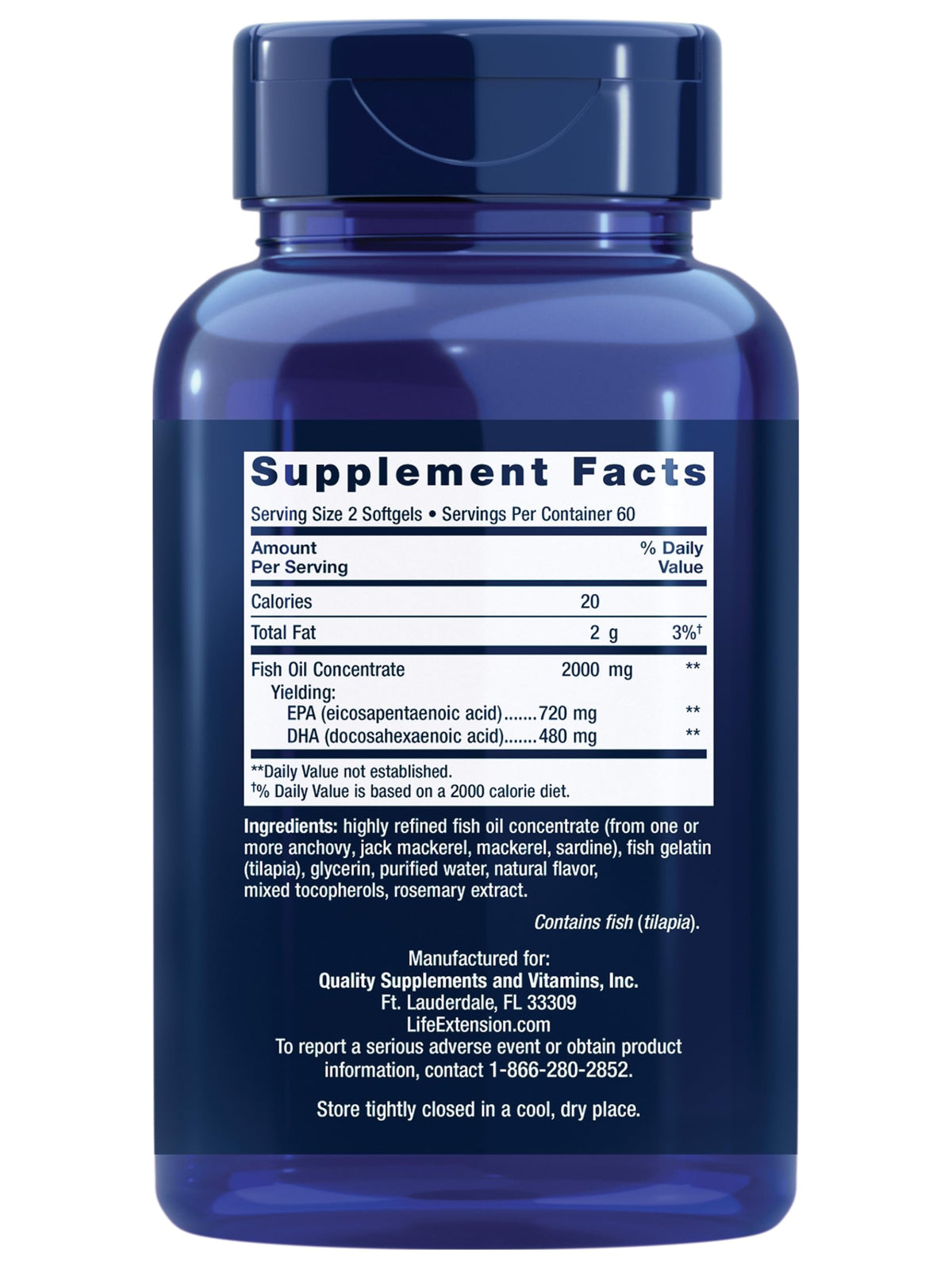 Emballage de Life Extension Mega EPA/DHA 120 capsules