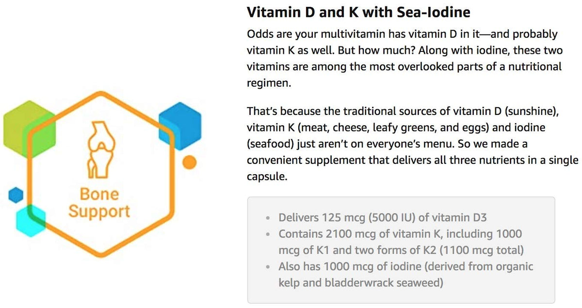 Emballage de Life Extension Vitamines D et K avec Iode Marin