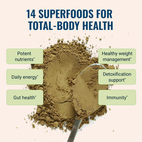 Emballage de Live Conscious Beyond Greens avec informations nutritionnelles