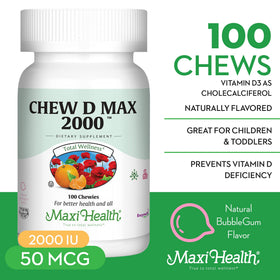 Emballage de Maxi Health Vitamine D3 2000 UI avec dimensions