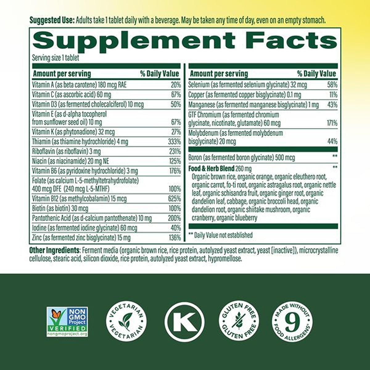 Emballage de MegaFood Multivitamine Homme