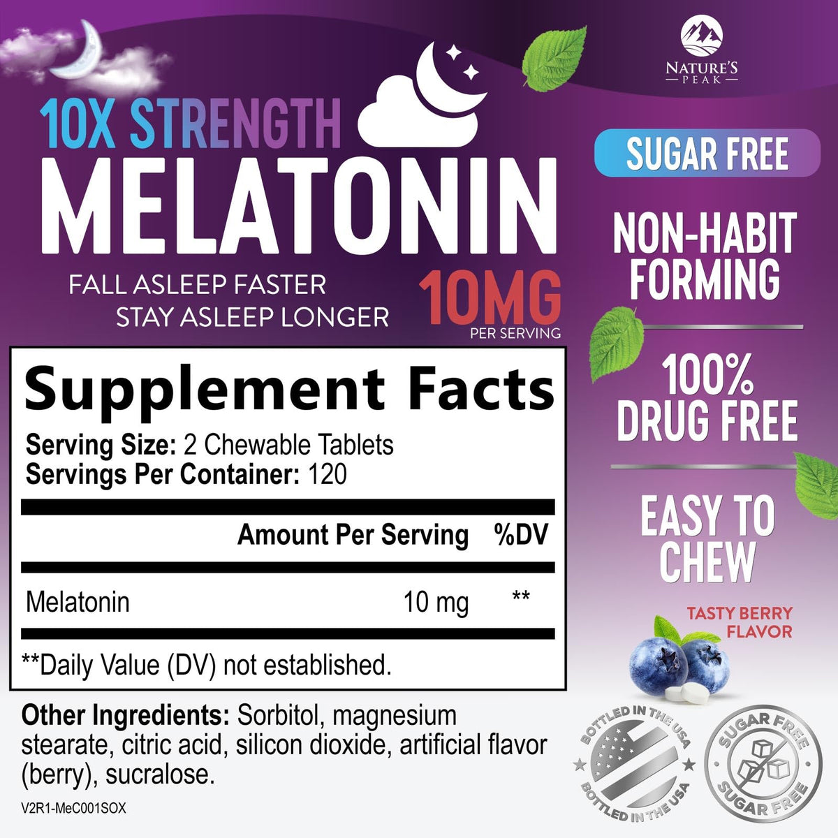 Emballage de Mélatonine 10mg Nature's Peak