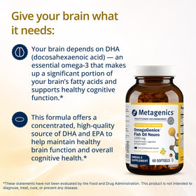 Emballage de Metagenics OmegaGenics Huile de Poisson Neuro 60 gélules
