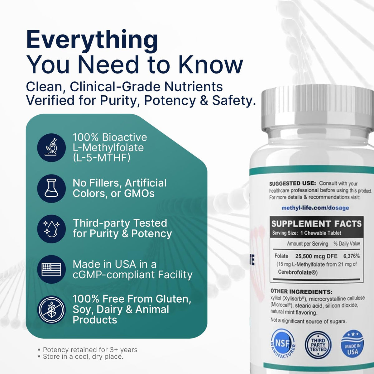 Emballage de Methyl-Life L-Methylfolate 15 mg avec 90 tablettes