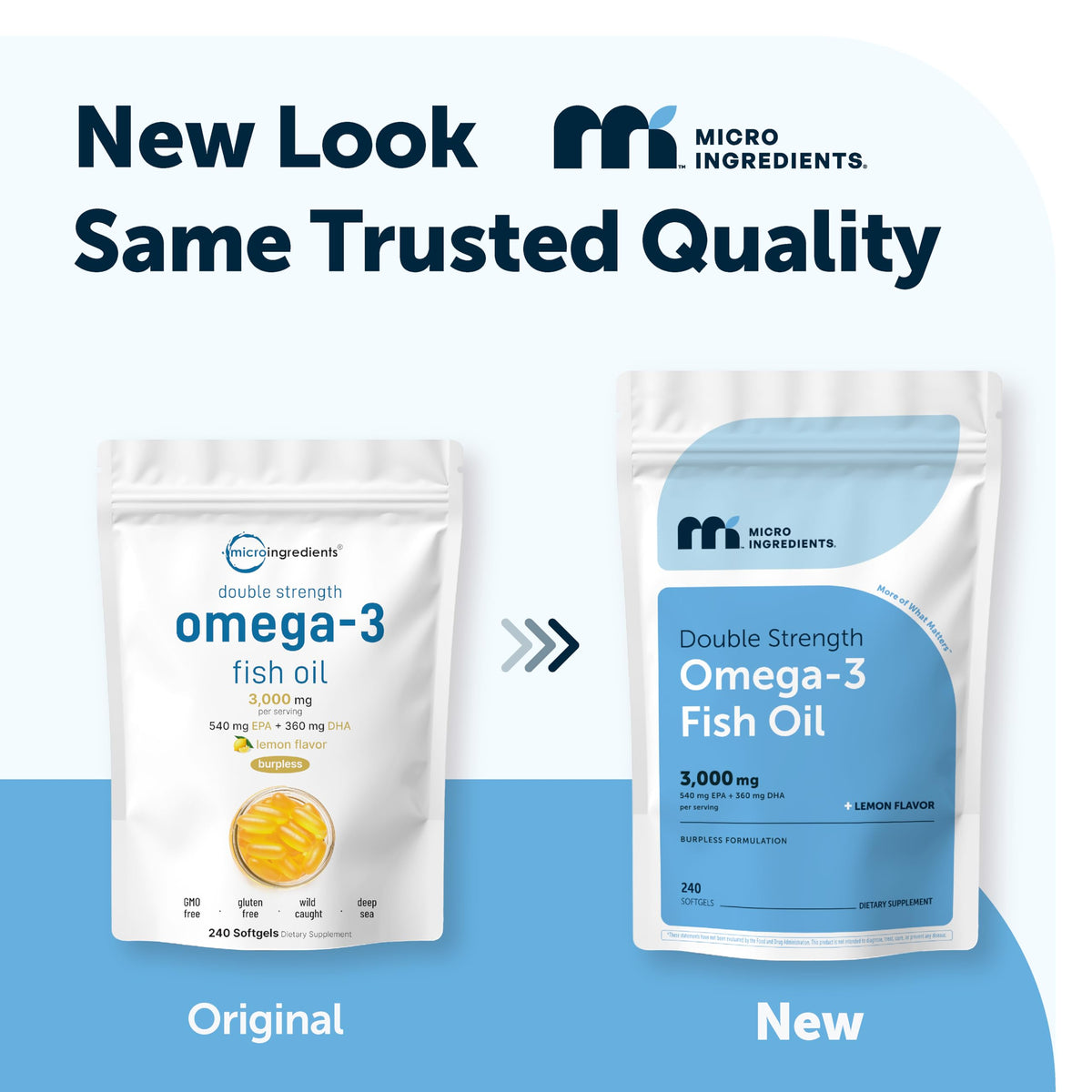 Emballage de Micro Ingredients Omega 3 huile de poisson 240 gélules