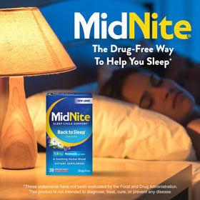 Emballage de MidNite Back to Sleep 1,5 mg Mélatonine