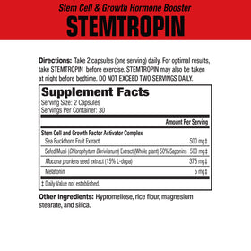 Emballage de MuscleMeds STEMTROPIN avec étiquettes claires