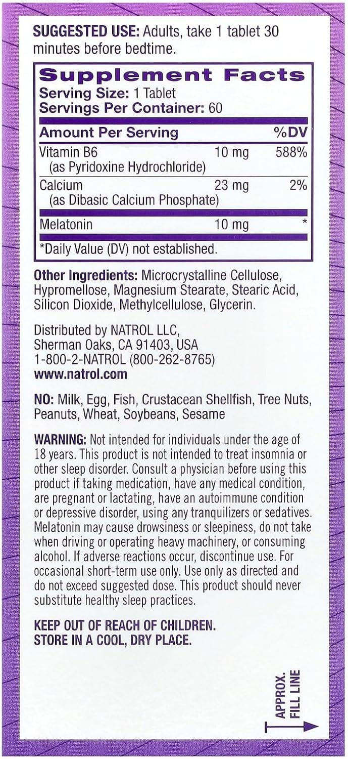 Emballage de Natrol Melatonine Avancée 10 mg
