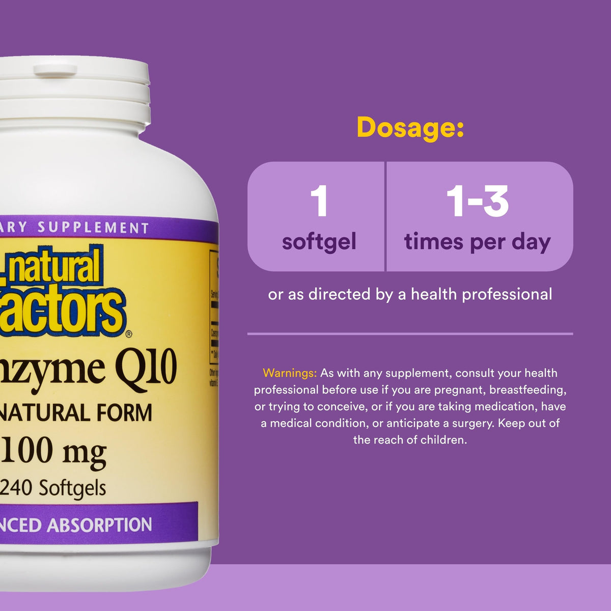 Emballage de Natural Factors Coenzyme Q10 100 mg
