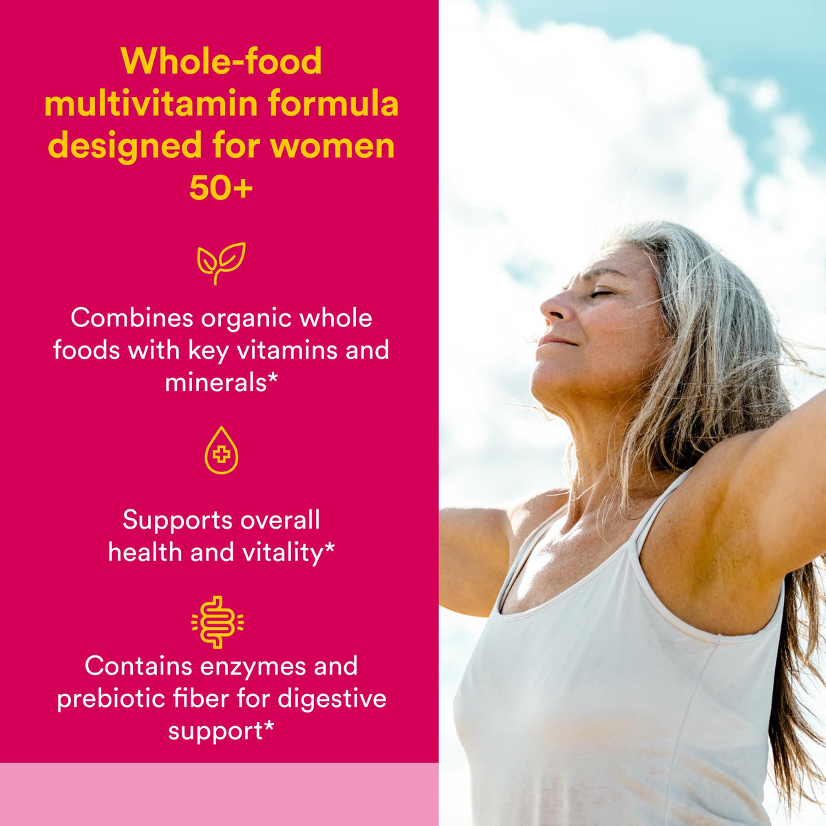 Emballage de Natural Factors Multivitamine 50+ avec informations nutritionnelles