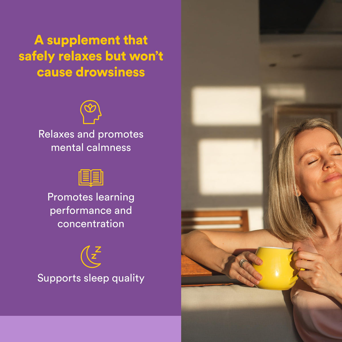 Emballage de Natural Factors Suntheanine L-Theanine 200 mg comprimés à mâcher