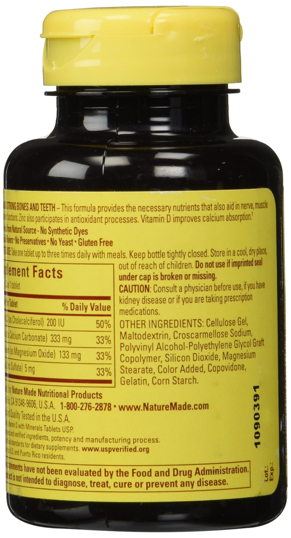 Emballage de Nature Made Calcium Magnésium Zinc 100 comprimés