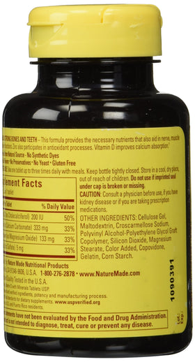 Emballage de Nature Made Calcium Magnésium Zinc 100 comprimés