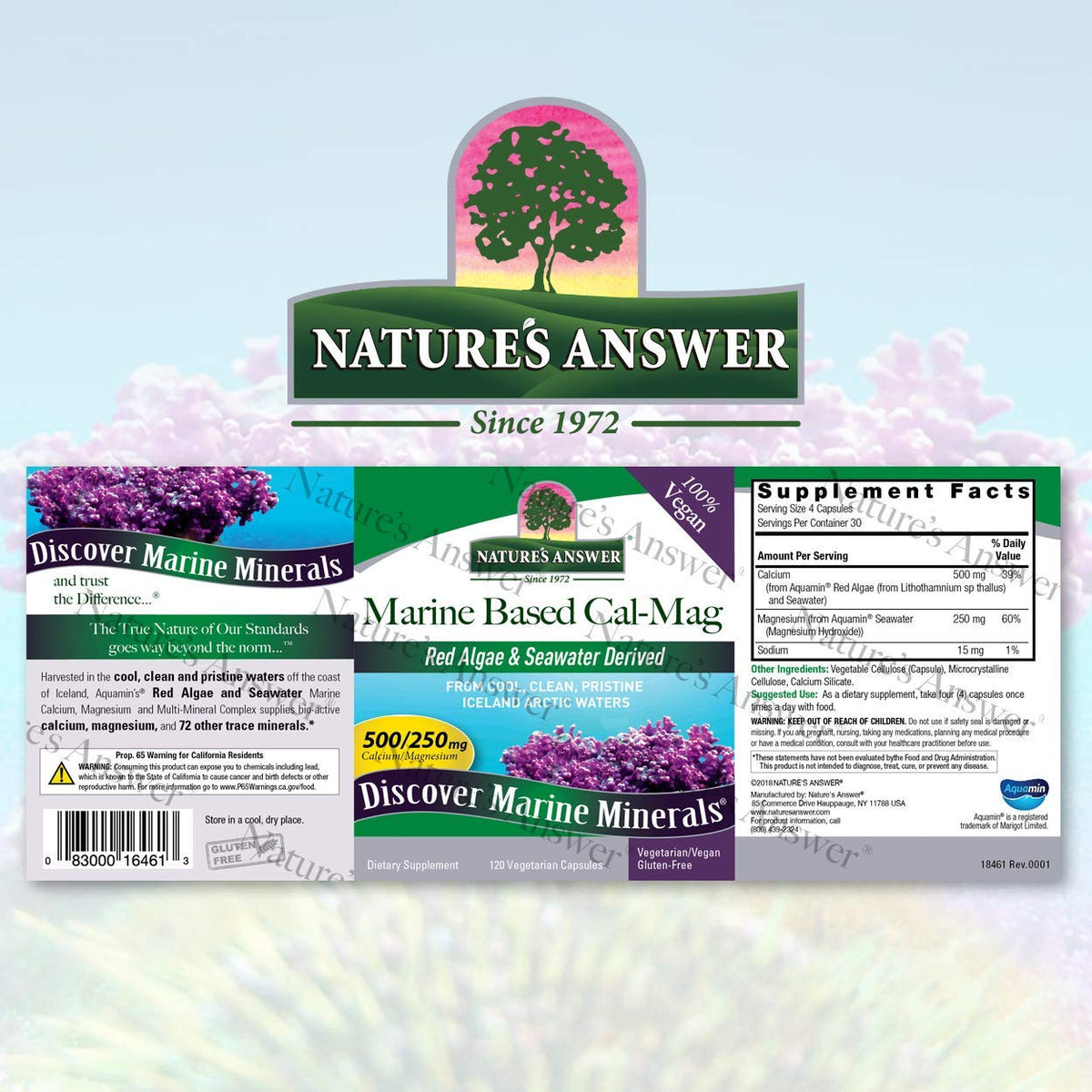 Emballage de Nature's Answer Calcium Magnésium Marin 500mg