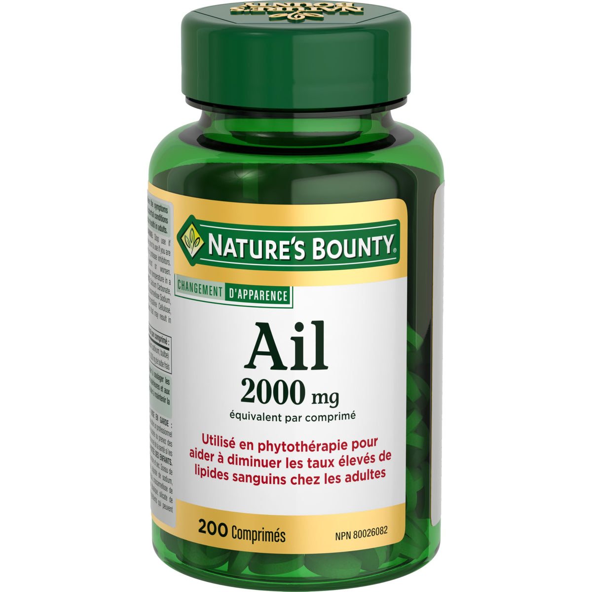 Emballage de Nature's Bounty Ail 2000 mg, côtés