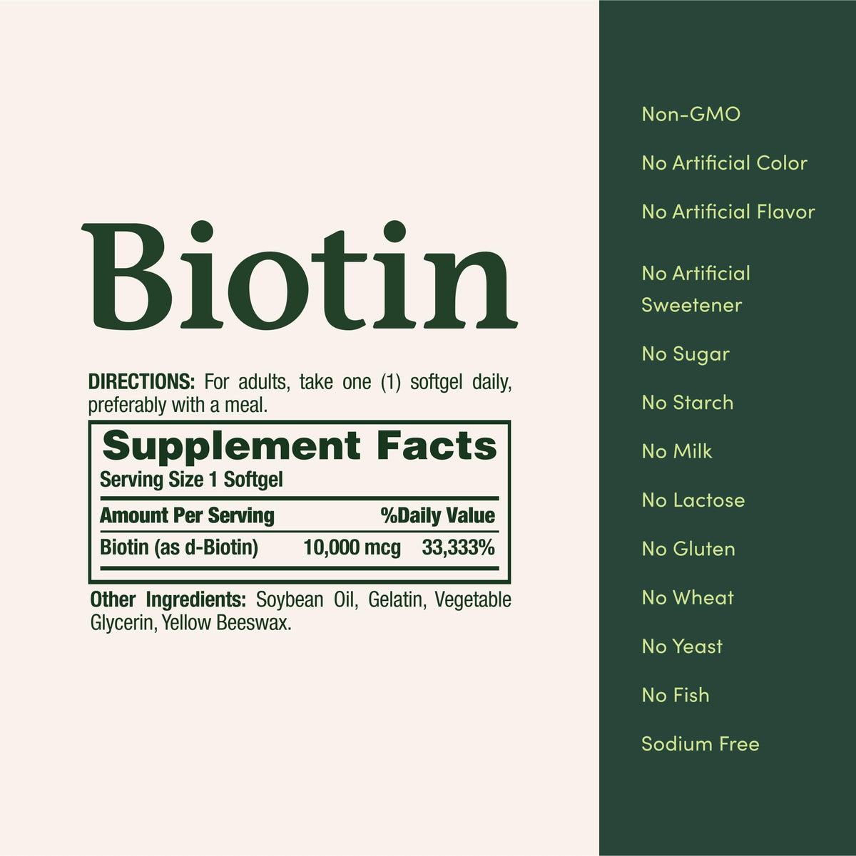Emballage de Nature's Bounty Biotine avec informations nutritionnelles