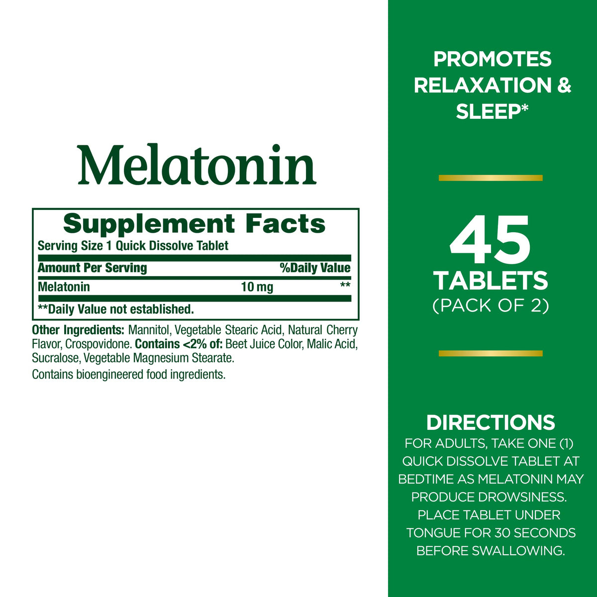 Emballage de Nature's Bounty Melatonine 45 comprimés