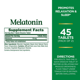 Emballage de Nature's Bounty Melatonine 45 comprimés