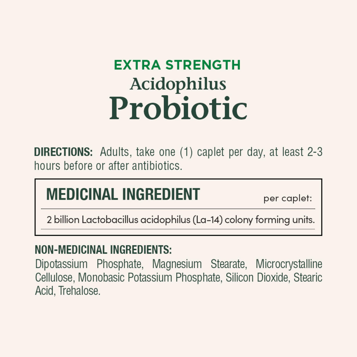 Emballage de Nature's Bounty Probiotique Acidophilus, arrière