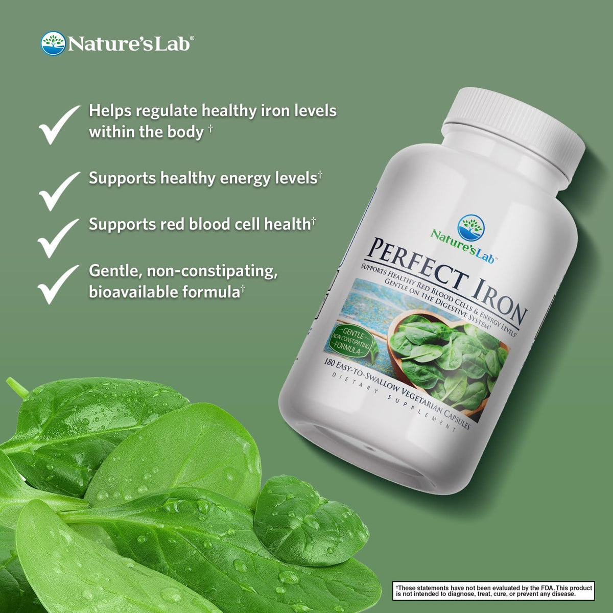 Emballage de Nature's Lab Fer 25mg avec informations nutritionnelles