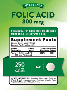 Emballage de Nature's Truth Acide Folique 800 mcg 250 comprimés