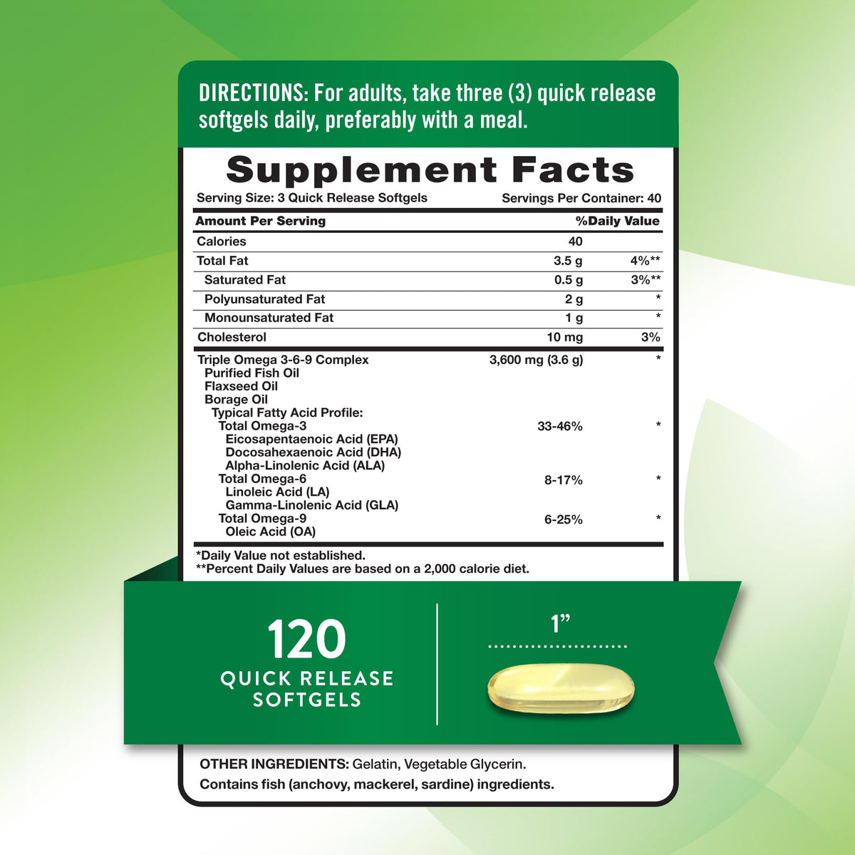 Emballage de Nature's Truth Omega 3-6-9 gélules 120 comptage