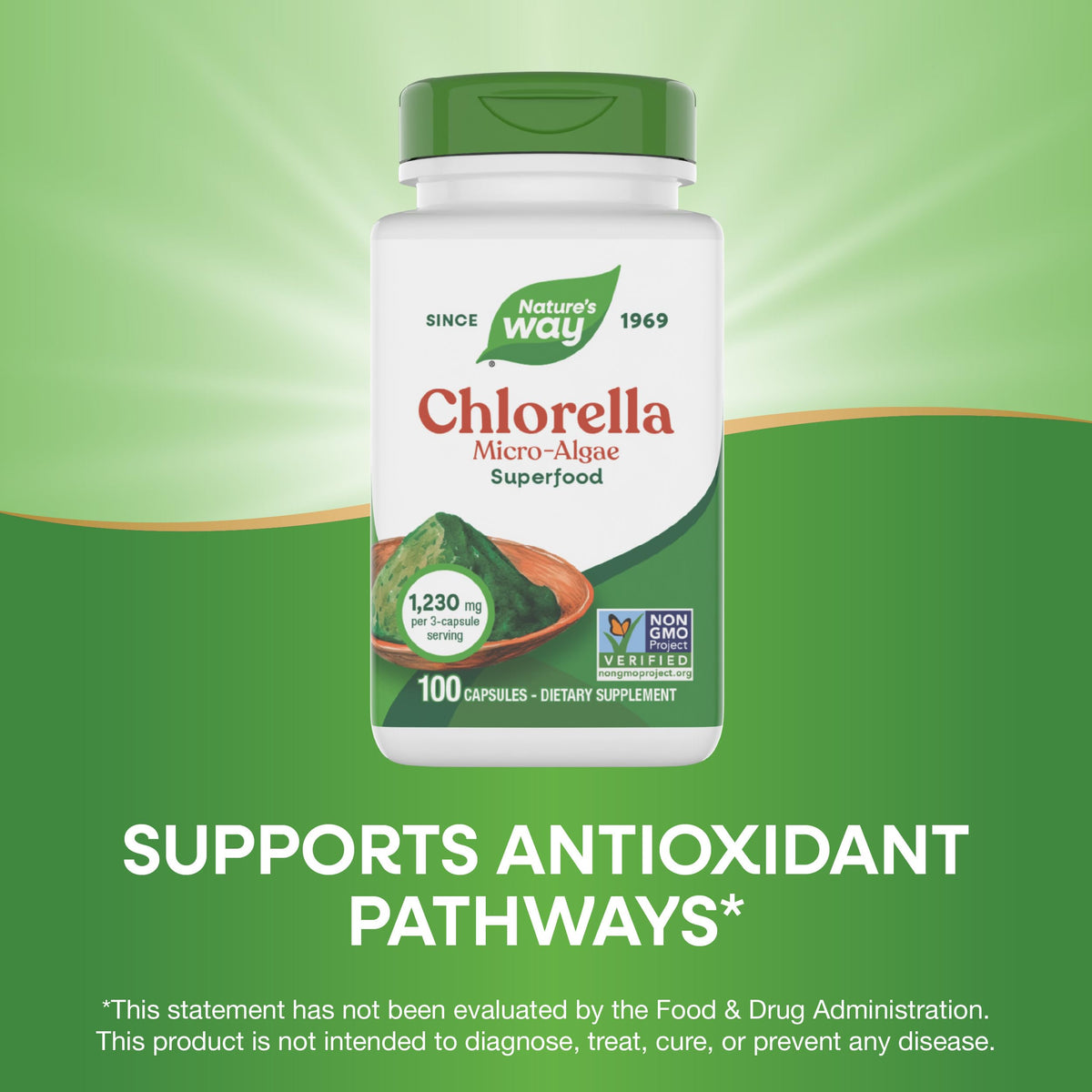 Emballage de Nature's Way Chlorella avec éclairage naturel