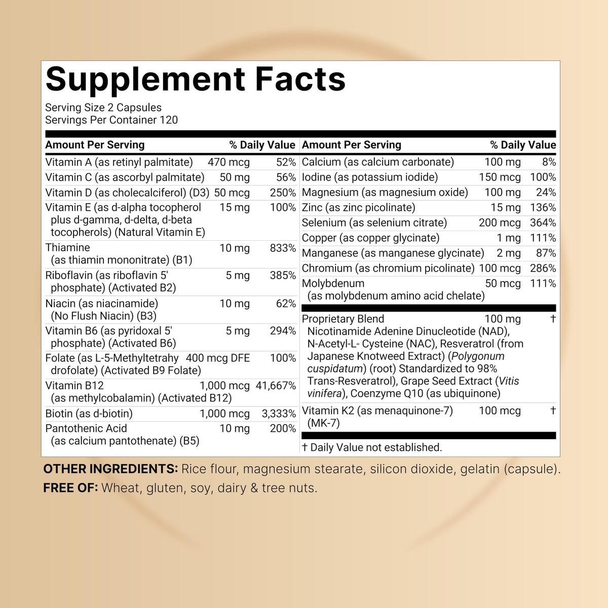 Emballage de NatureBell Multivitamines Méthylées, vue latérale