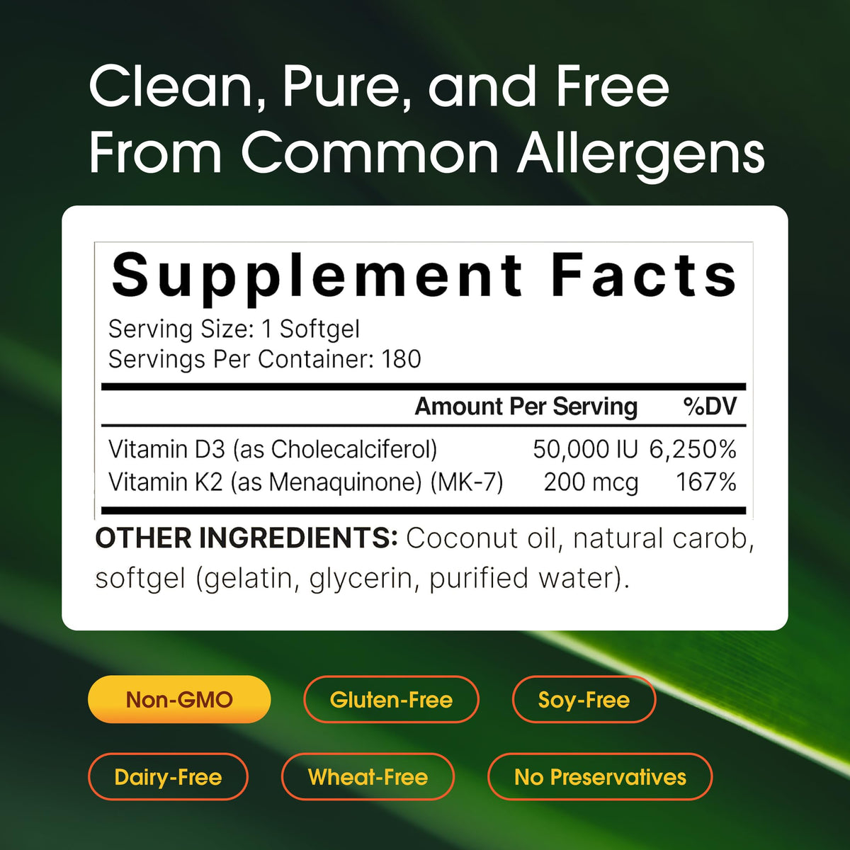 Emballage de NatureBell Vitamine D3 50 000 UI avec K2 200 mcg