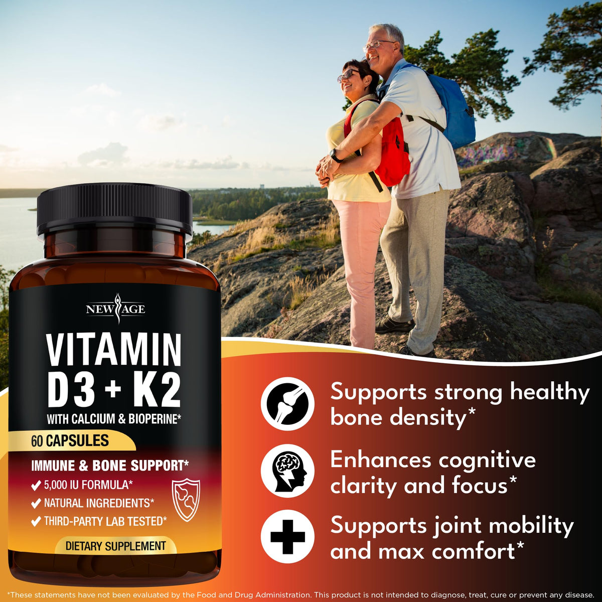 Emballage de NEW AGE Vitamine D3 5 000 UI + K2 MK-7