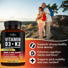 Emballage de NEW AGE Vitamine D3 5 000 UI + K2 MK-7