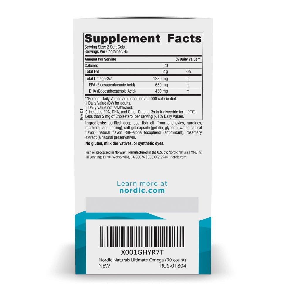 Emballage de Nordic Naturals Omega-3 Ultime 1280 mg gélules souples