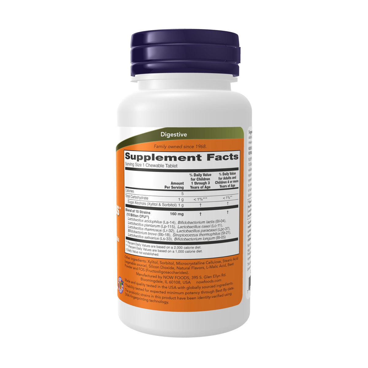 Emballage de NOW Foods BerryDophilus avec informations nutritionnelles