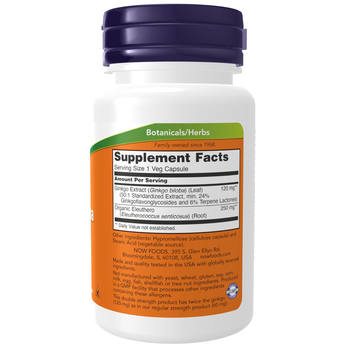 Emballage de NOW Foods Ginkgo Biloba 120 mg Double Force