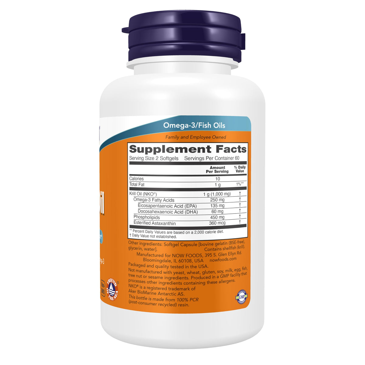 Emballage de NOW Foods Huile de Krill 500 mg avec étiquettes