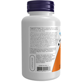 Emballage de NOW Foods L-Méthionine 500 mg avec Vitamine B-6, vue de côté