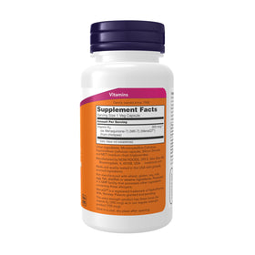 Emballage de NOW Foods MK-7 Vitamine K-2 300 mcg avec étiquette détaillée