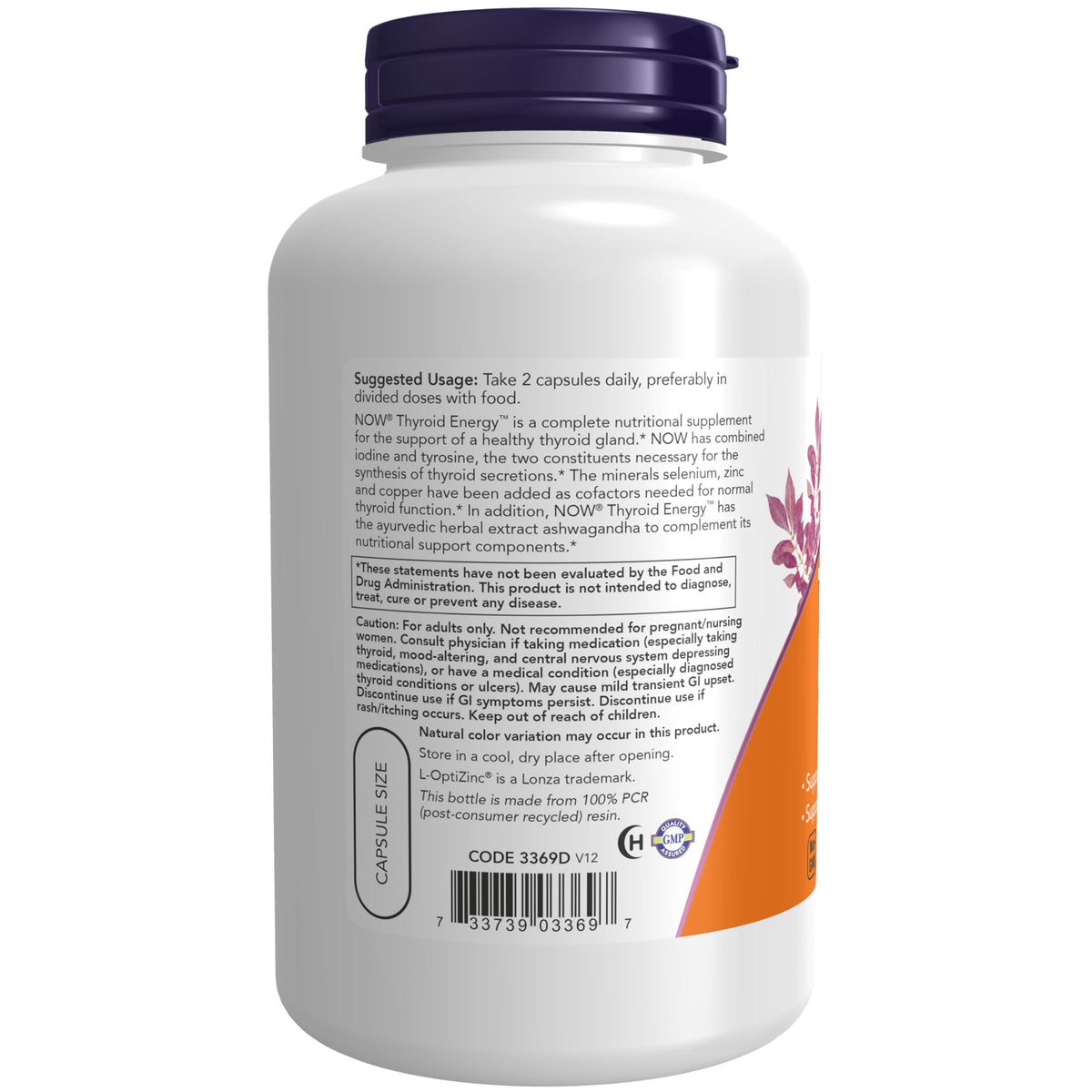 Emballage de NOW Foods Thyroid Energy avec étiquette bien visible