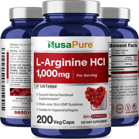 Emballage de NusaPure L-Arginine HCI avec capsules visibles