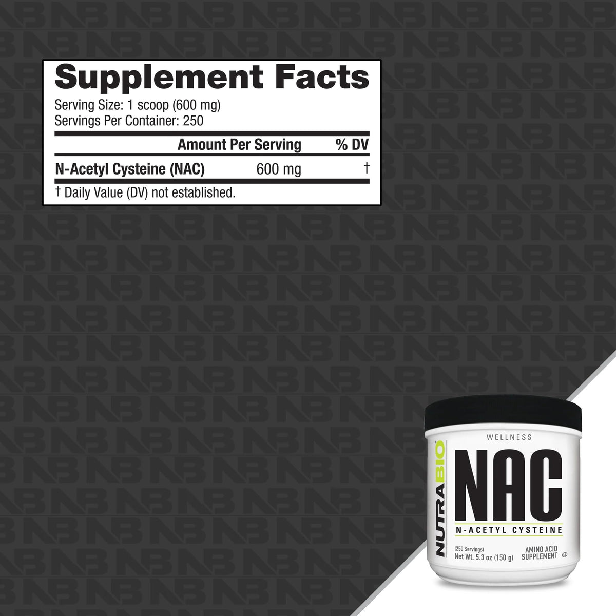 Emballage de NutraBio N-Acétylcystéine 150g