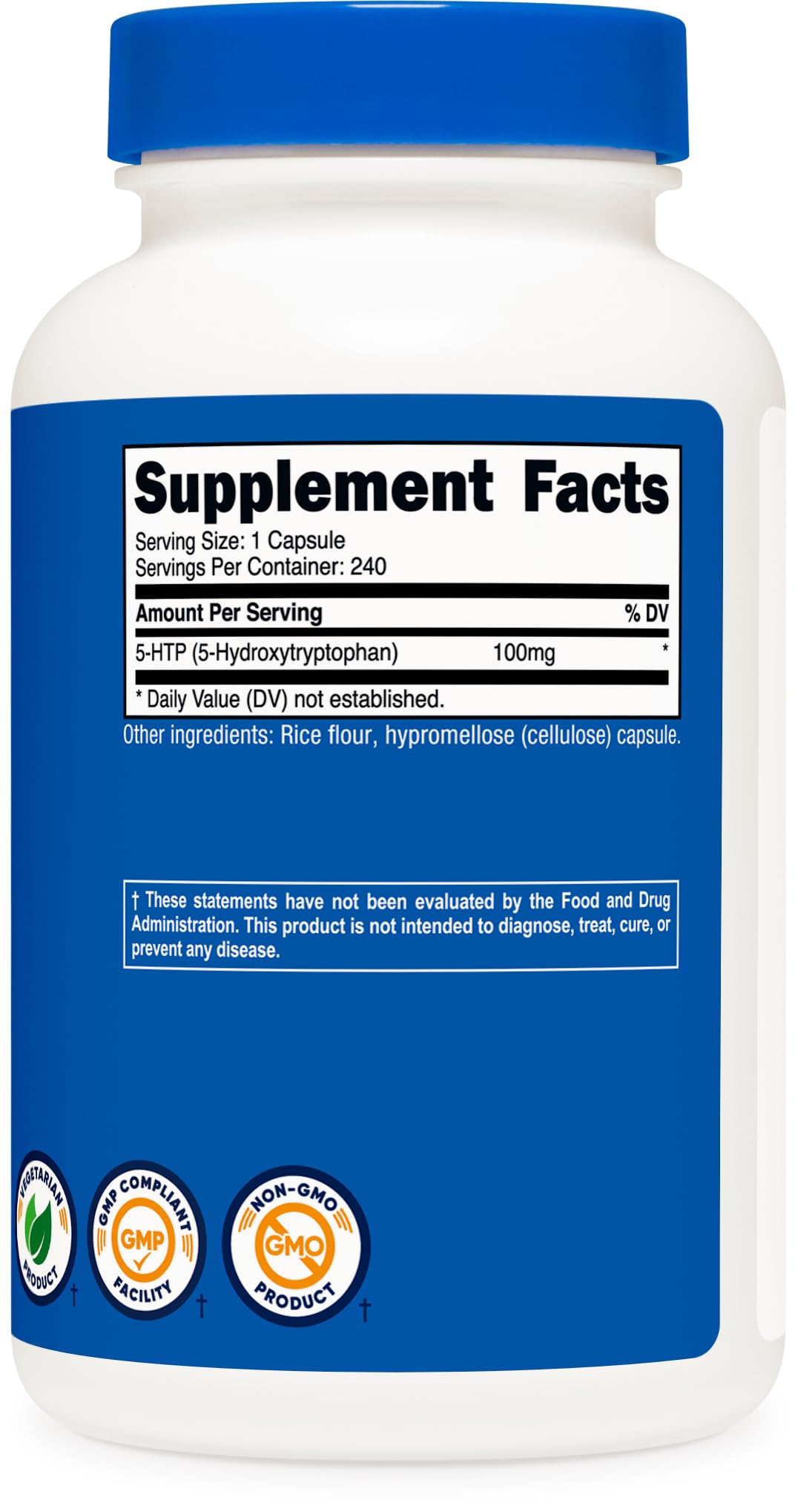 Emballage de Nutricost 5-HTP 100 mg vu de dos